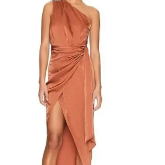 New with tags, Misha "Brooks" one shoulder Wrap Midi Dress, Copper, Size M - Picture 1 of 11